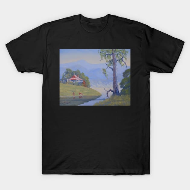 NSW River and Farmhouse - Oil on Board T-Shirt by pops